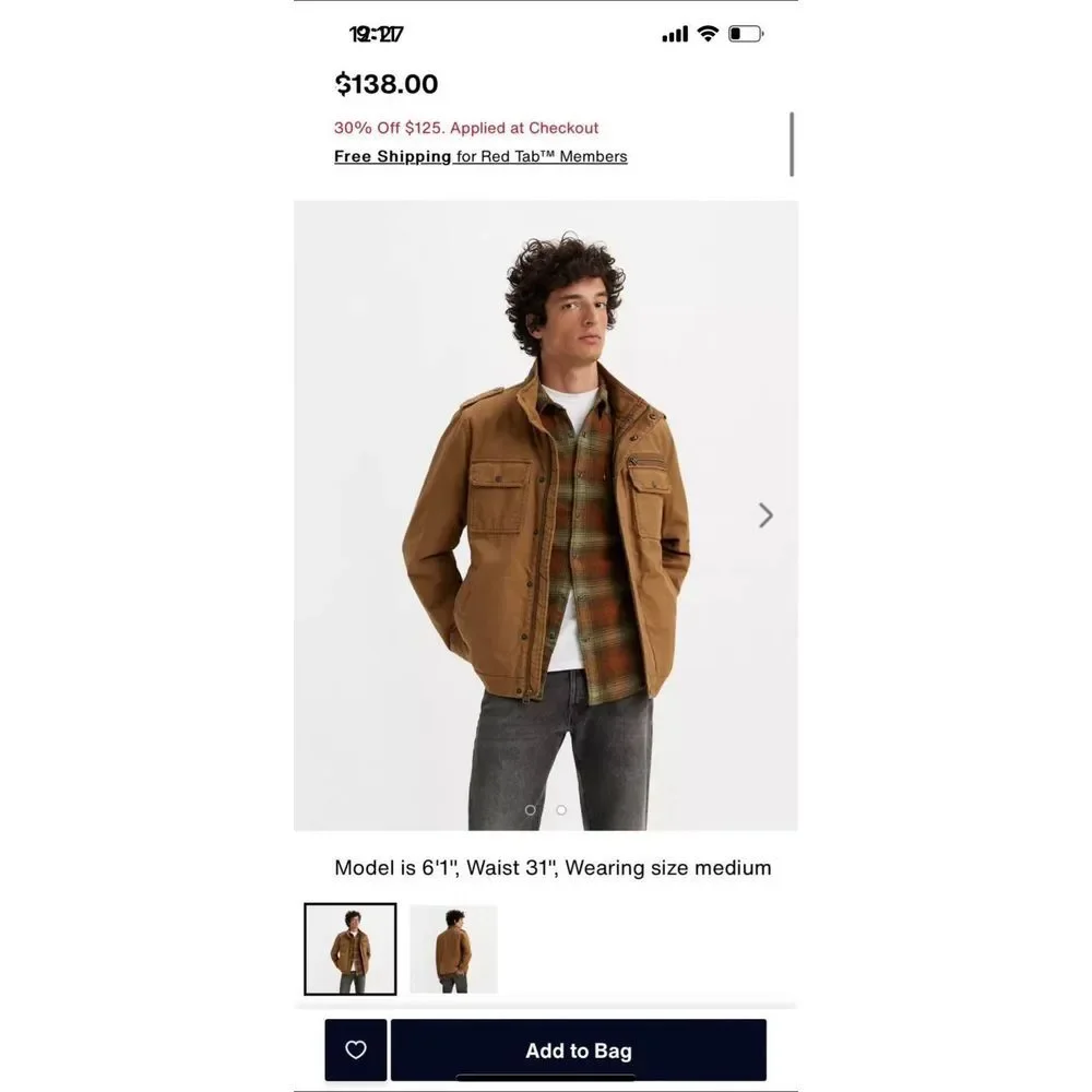Levi’s $138 Tan Brown Washed Cotton‎ Military style Utility Jacket Men’s XXL
